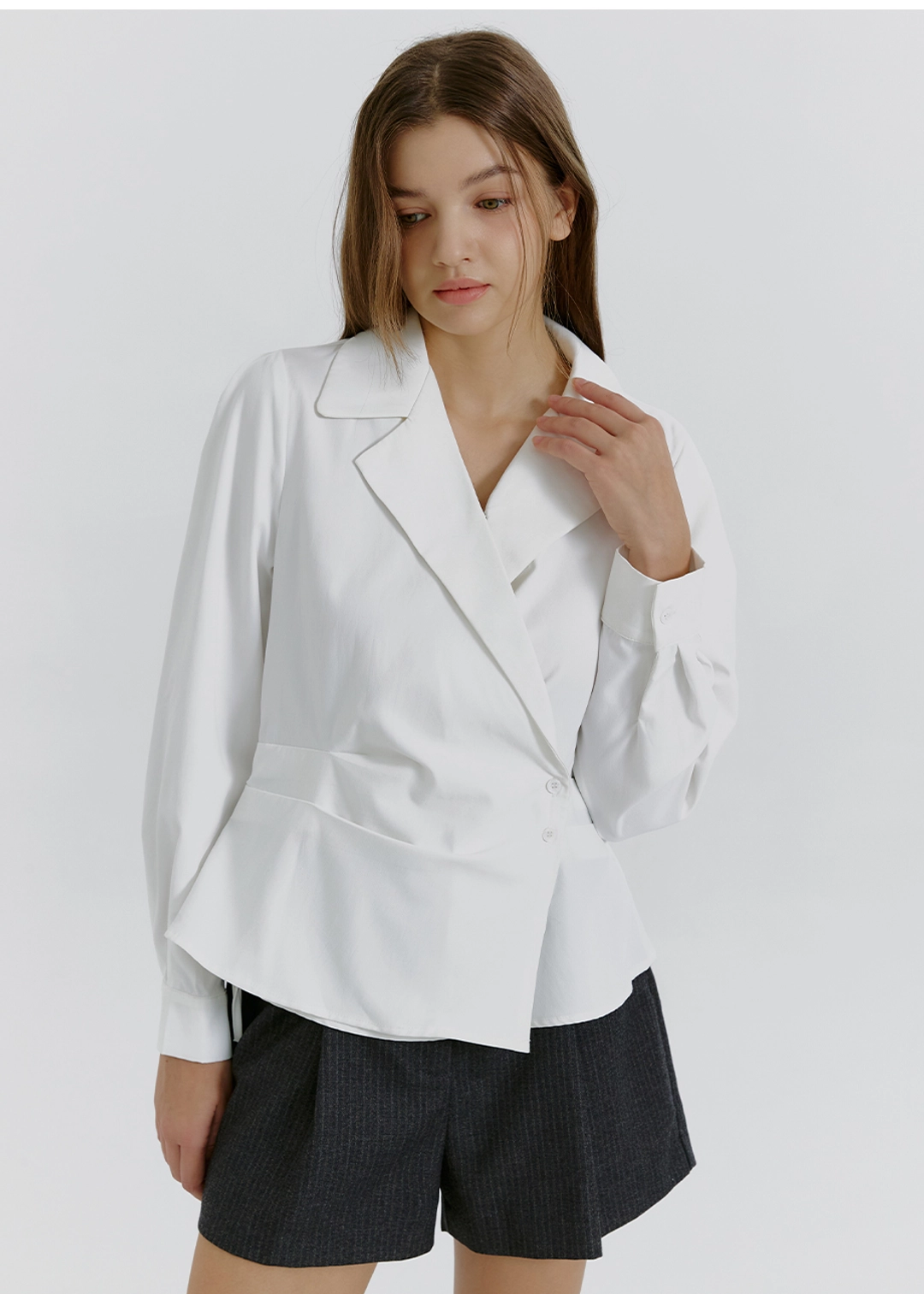 미케네 [44-120]  Breebi Tailor Blouse  브리비 테일러 블라우스 (가을-봄-하객룩-오피스룩-출근룩-데이트룩-긴팔블라우스-긴소매-하객블라우스-페미닌-클래식-테일러-카라블라우스-긴팔-자체제작) 상품 이미지 2