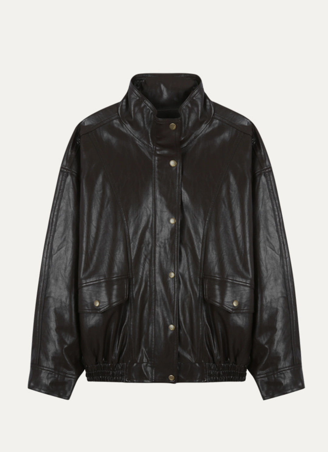 노운베러 Faux high neck leather jumper [KNFW01JP02]_Brown 상품 이미지 3