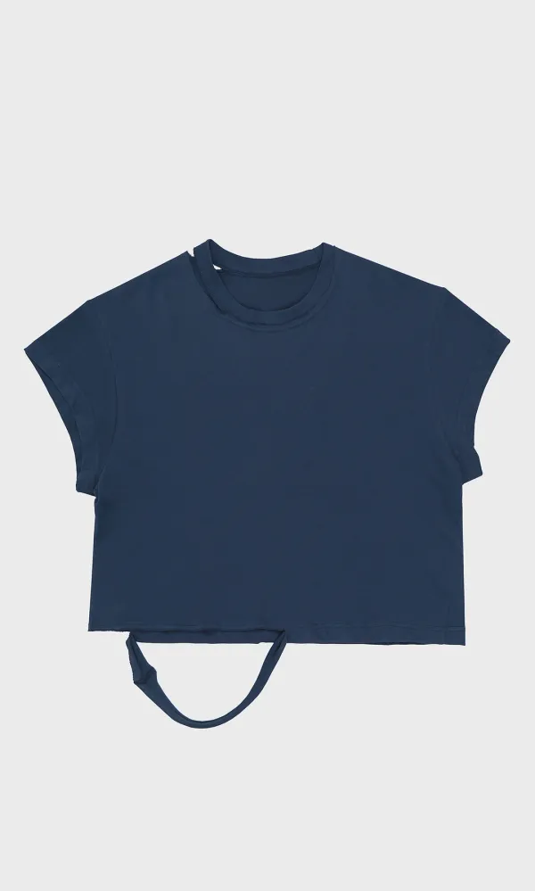 Cut-off Half Sleeve Tee_Navy