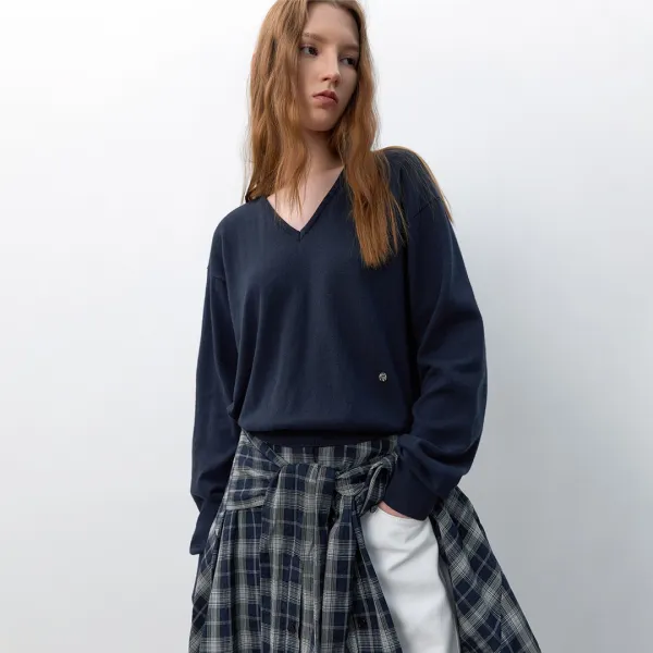 (Z-T-7192)COTTON&WOOL OVERFIT V-NECK KNIT