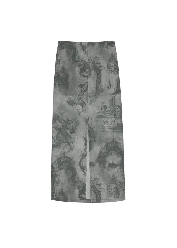 LACE-UP LONG SKIRT, CHARCOAL