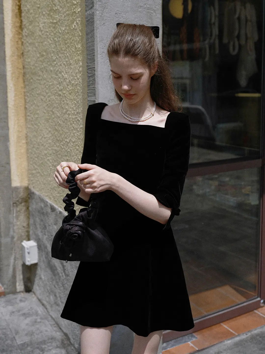 플로움 Velour Ribbon Dress - Mini 상품 이미지 3