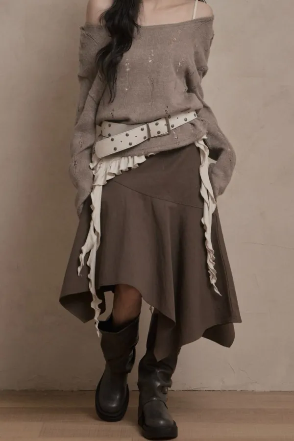 Unbalanced Midi Skirt (brown)
