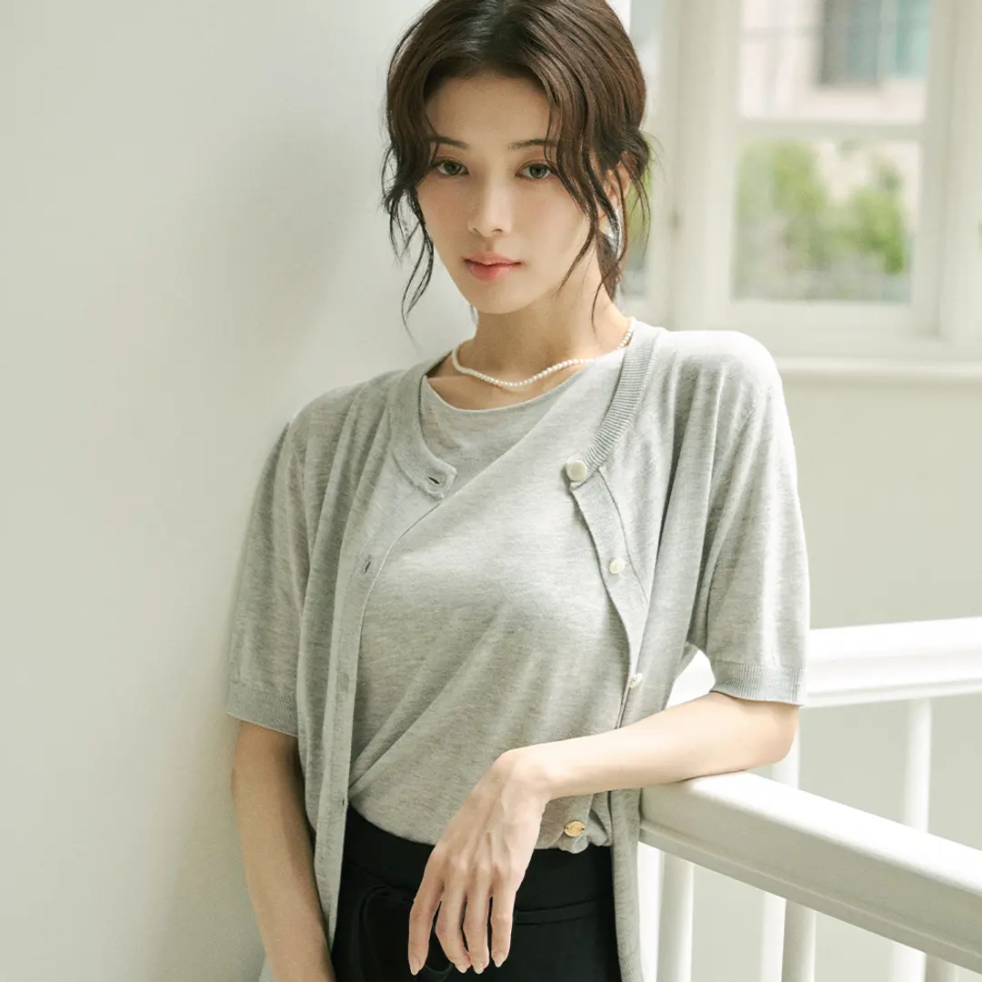 시야쥬 SIKN2115 시스루 반팔 니트 가디건_Light gray 상품 이미지 2