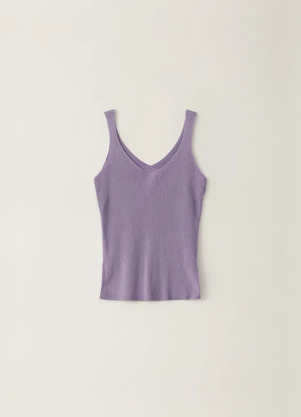 Ribbed V-neck Knit Sleeveless - Purple