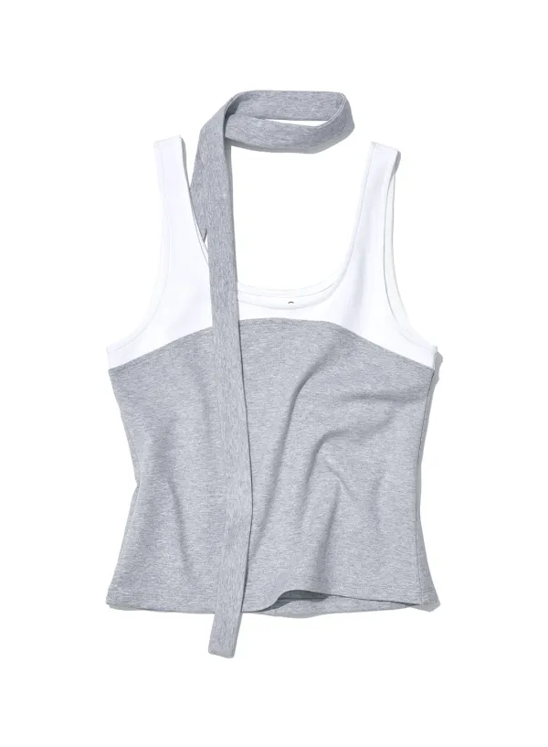 [WOMEN] DETACHABLE TIE-NECK SLEEVELESS TOP_MELANGE