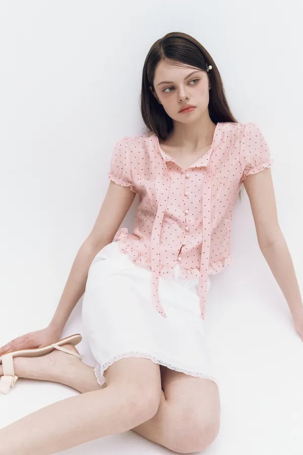 Dot Frill Blouse Pink