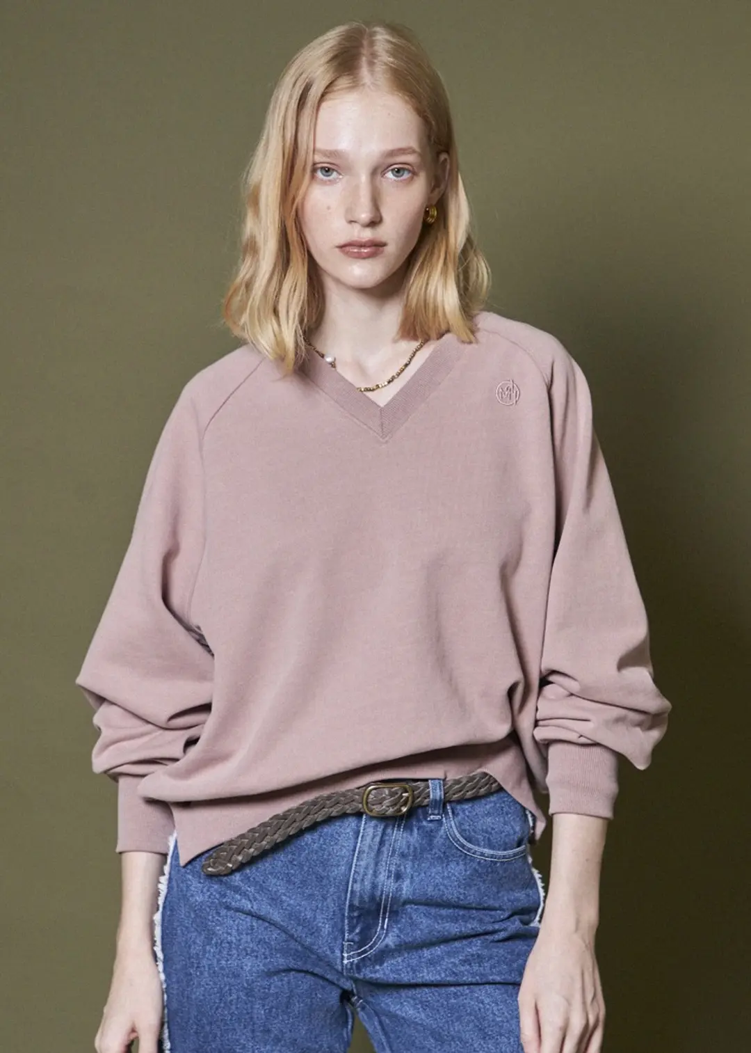 메종드이네스 V-NECK COTTON SWEATSHIRT_INDIE PINK 상품 이미지 2