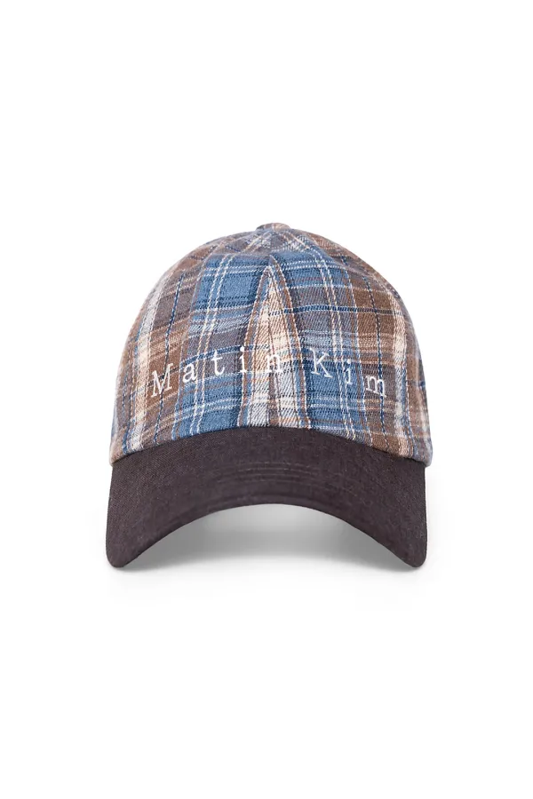MATIN CONTRAST BRIM CHECK BALL CAP IN BROWN
