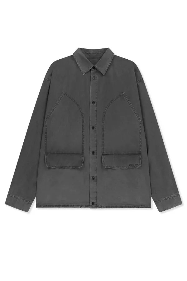 WASHED COTTON DRAWSTRING SHIRT IN CHARCOAL