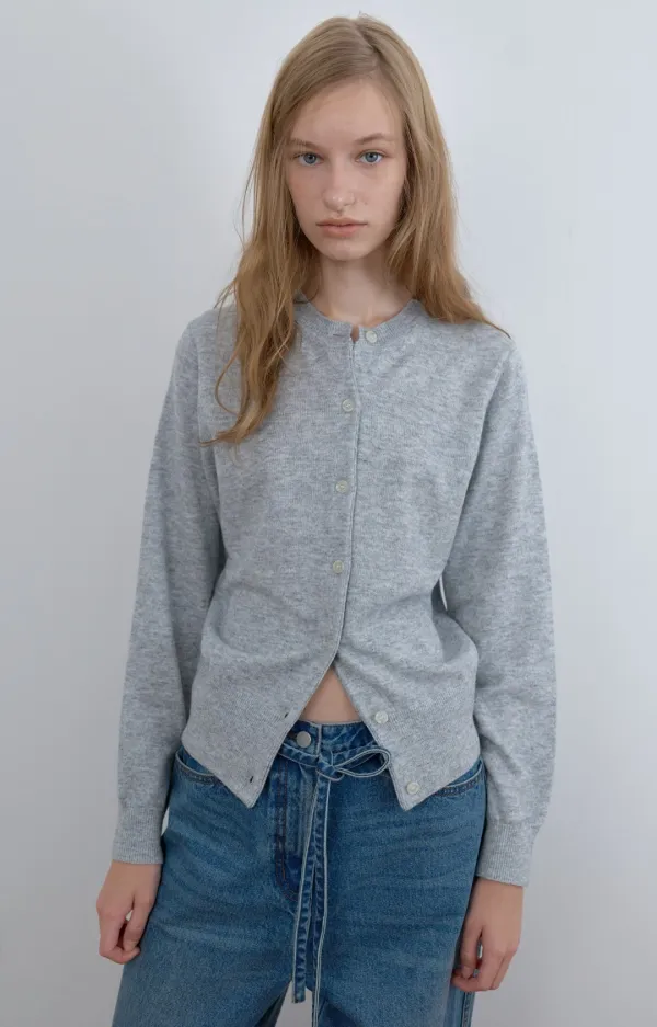 ESSENTIAL WOOL ROUND CARDIGAN, MELANGE GRAY