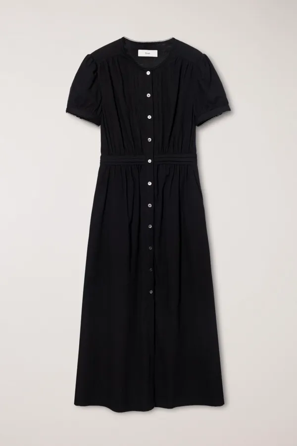 MAXI SHIRRING HALF SLEEVE DRESS BLACK_UDDR6B221BK
