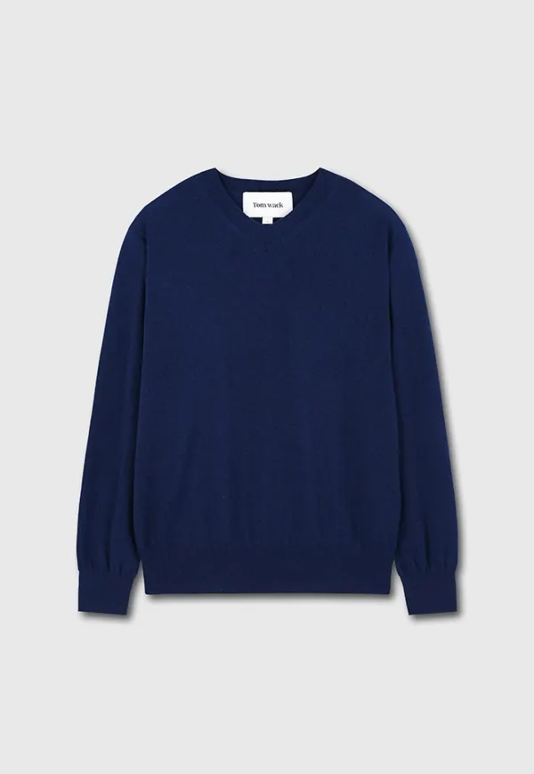 Pure Cashmere V-neck Sweater_ Navy