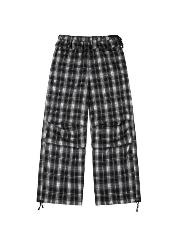FRILL LAYERED CHECK PANTS [BLACK]