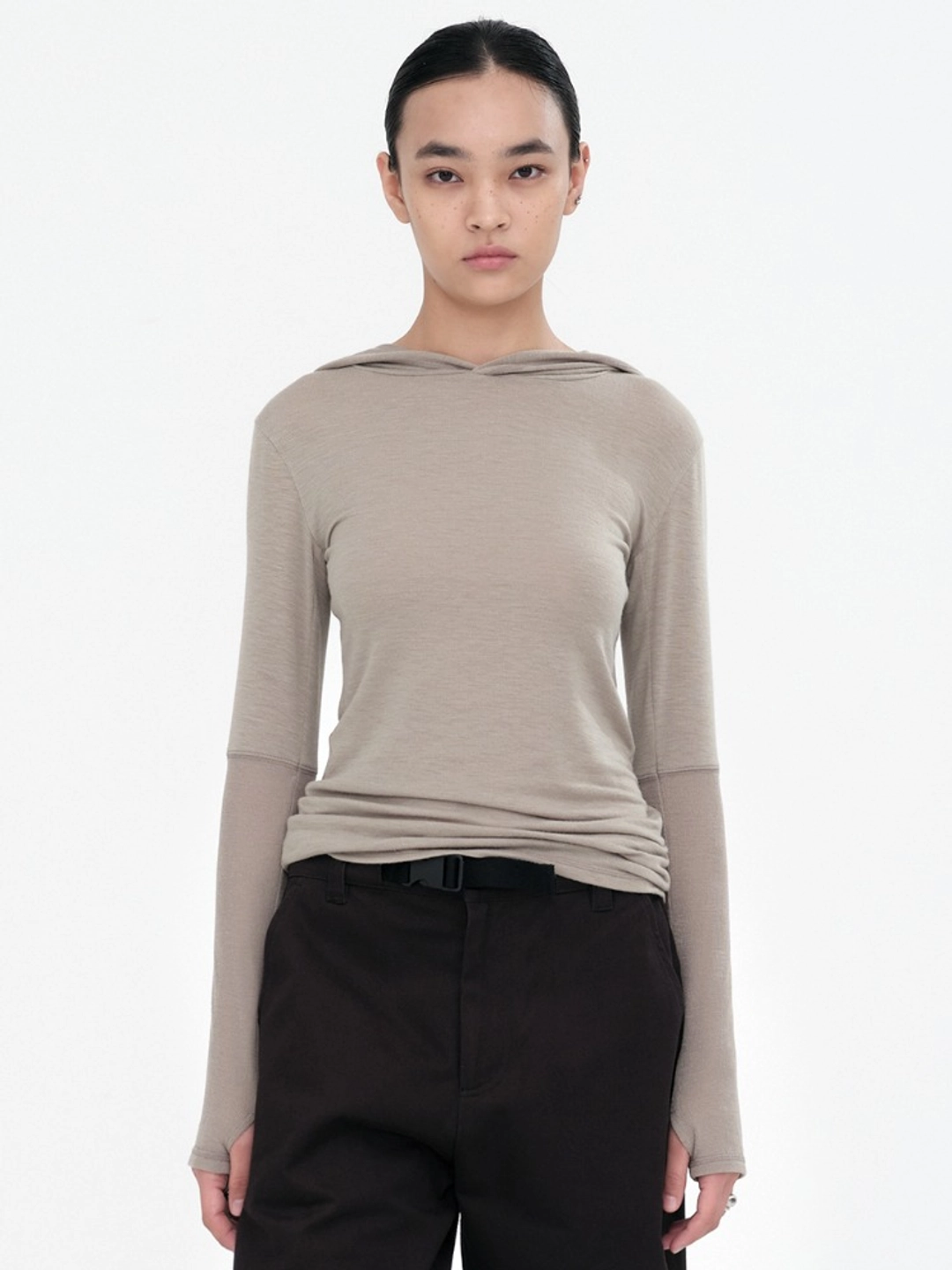 밀로 우먼 Minimal Ribbed Hoodie [Green] 상품 이미지 2