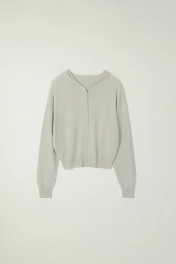 LEAH WHOLEGARMENT KNIT HOOD ZIPUP_GRAY