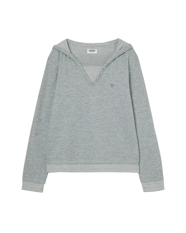 HOODED HENLEY NECK TEE [LIGHT GREY]