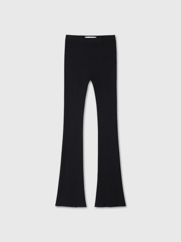 (W) SUPERFINE MERINO WOOL RIB FLARED PANTS_ BLACK