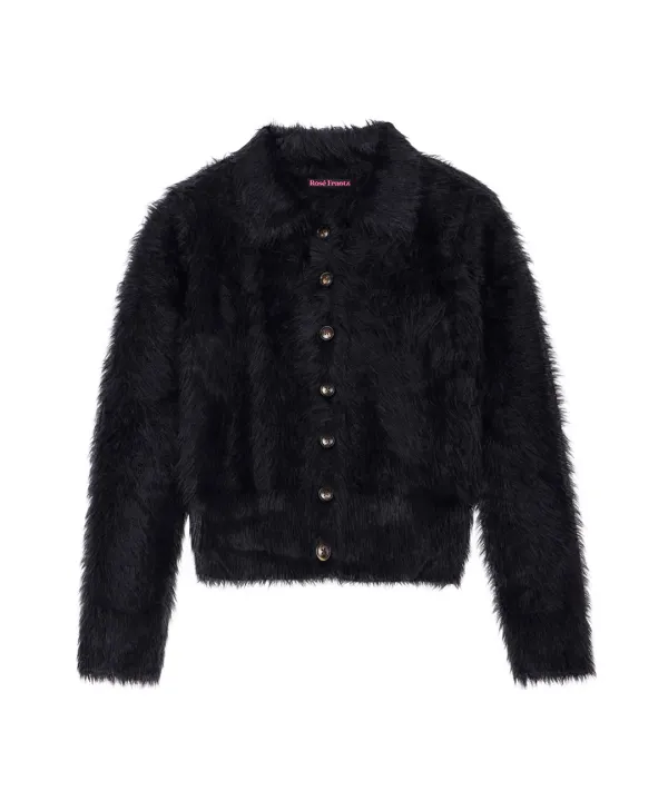 Fur Collar Button Cardigan [Black]