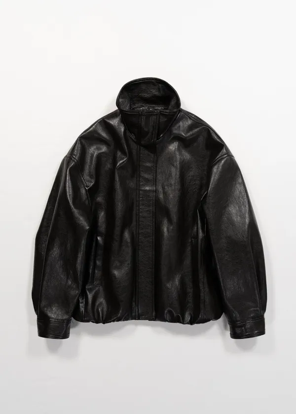 VEGAN LEATHER HIGH-NECK JACKET - BROWN