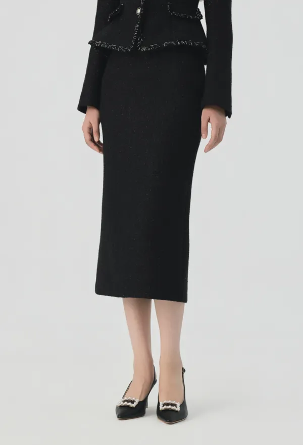 [9/28일 순차출고 예정] Lumiere Tweed H-line Skirt (Black)