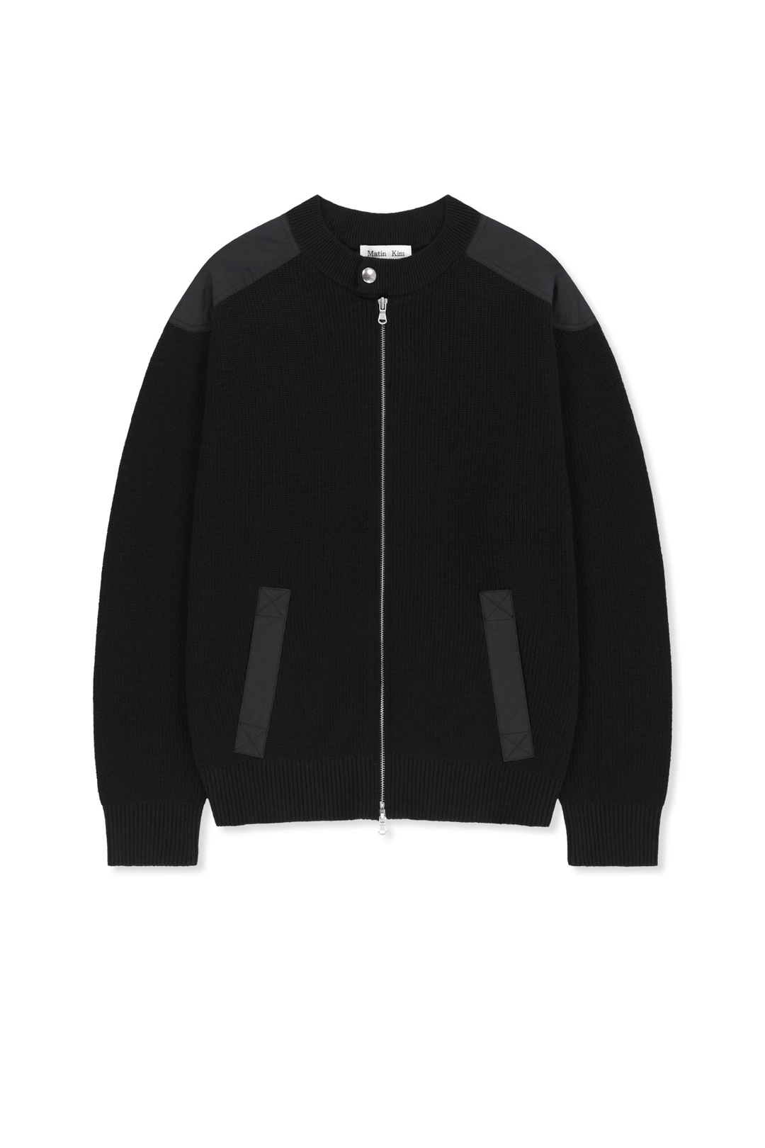 마뗑킴 PATCH DETAIL KNIT ZIP UP FOR MEN IN BLACK 상품 이미지 1