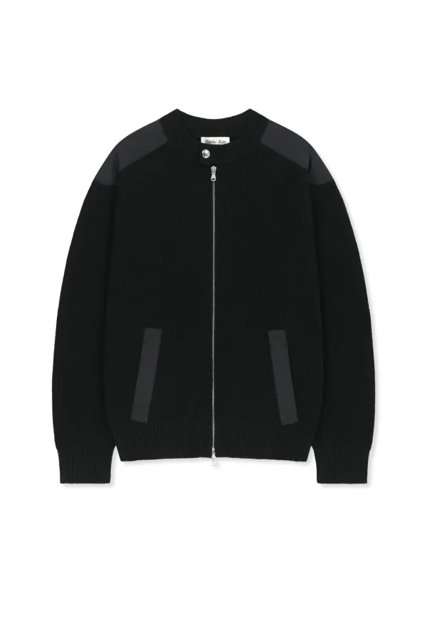 PATCH DETAIL KNIT ZIP UP FOR MEN IN BLACK