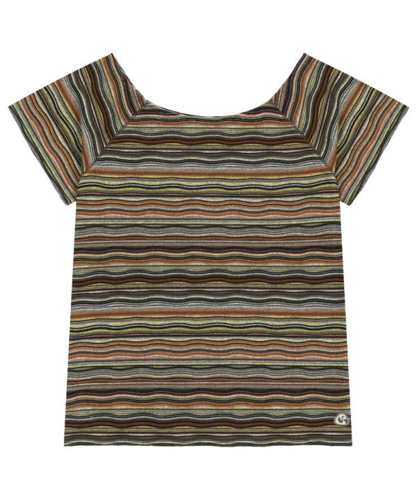 WAVE STRIPE KNIT T-SHIRT BROWN