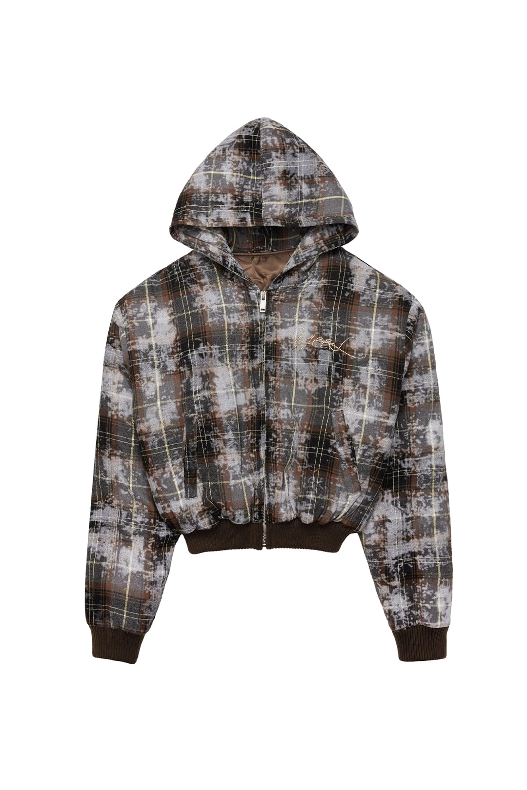 와이이이엘 CUBIC TARTAN CHECK HOODIE JUMPER BROWN 상품 이미지 1