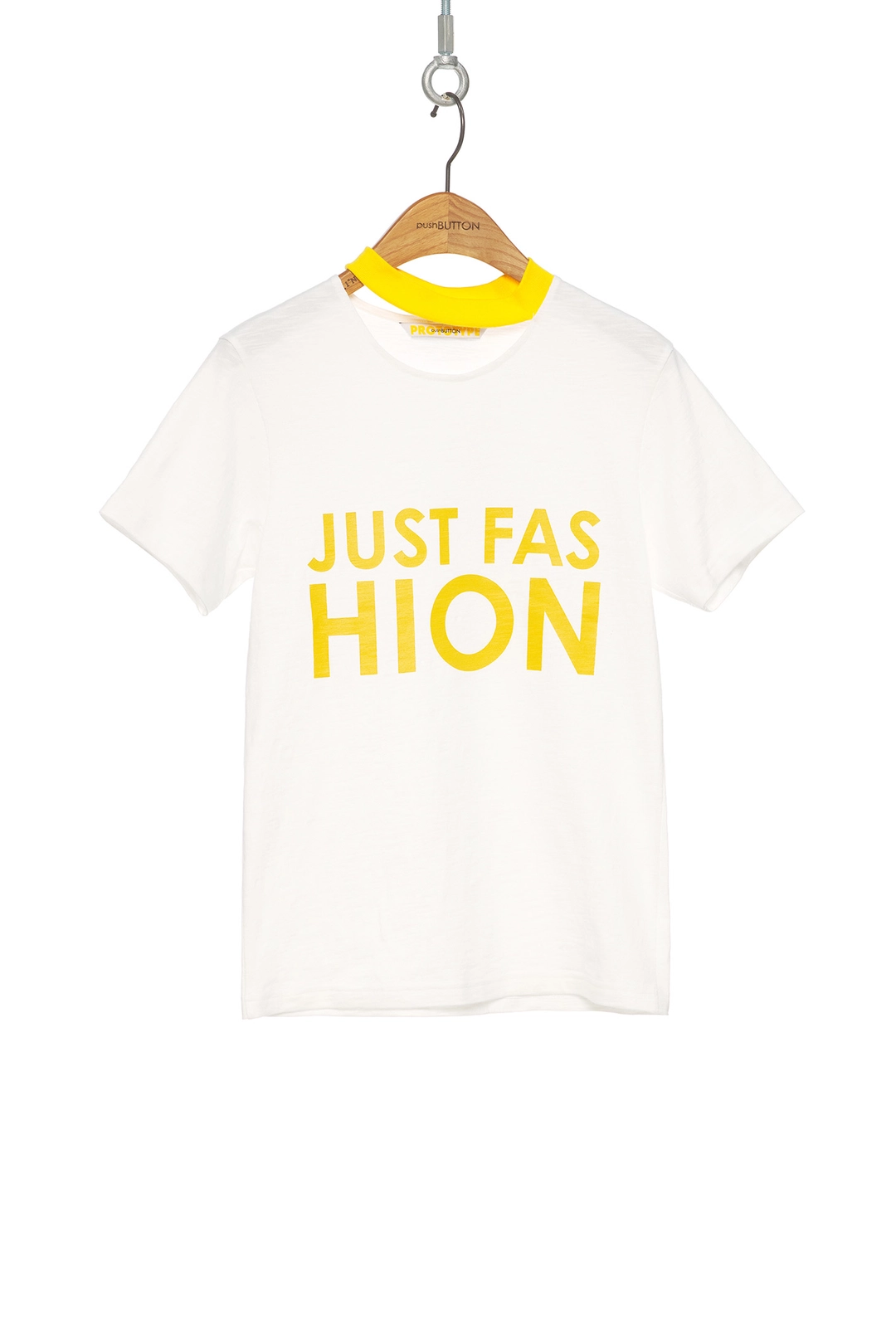 푸쉬버튼 SS25 YELLOW SLITED NECK RIB T-SHIRT 상품 이미지 1