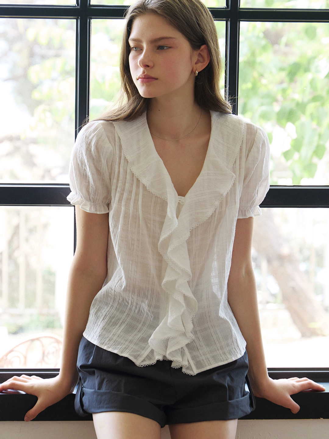 아워코모스 ruffle lace blouse (white) orc 6048 상품 이미지 1