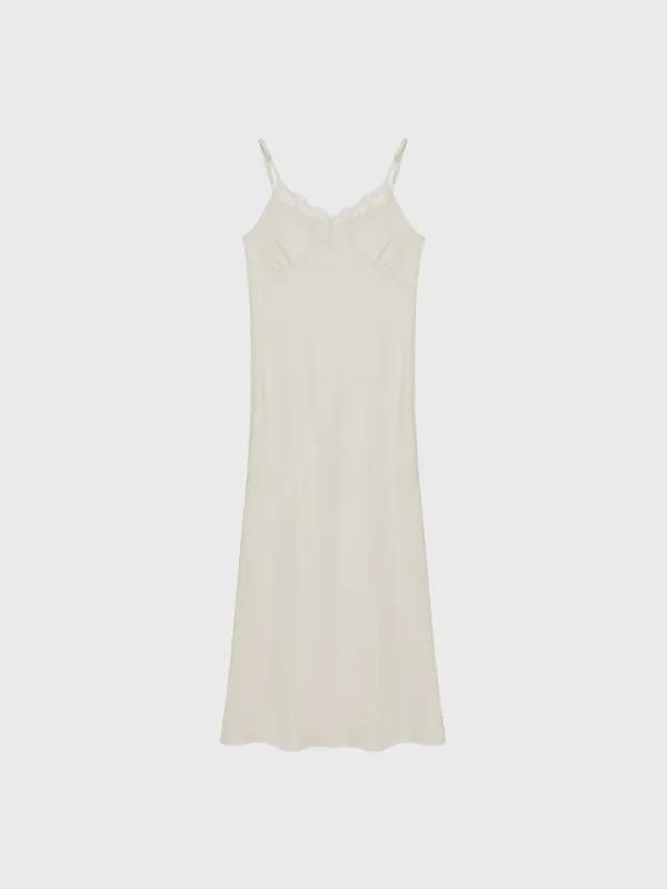 [Exclusive] Lace silky long dress (ivory / black)
