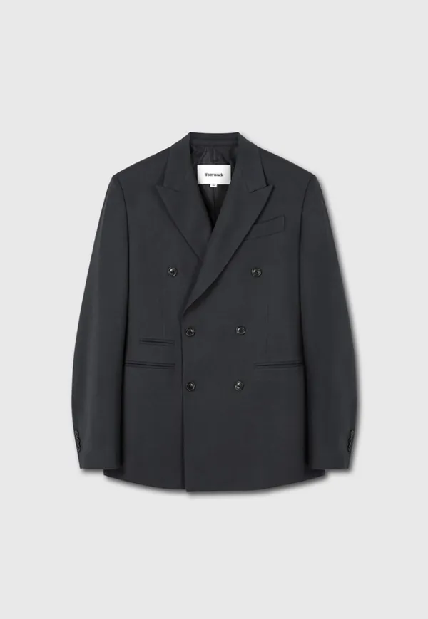 Wool Twill Double-Breasted Tailored Blazer_ Carbon Grey