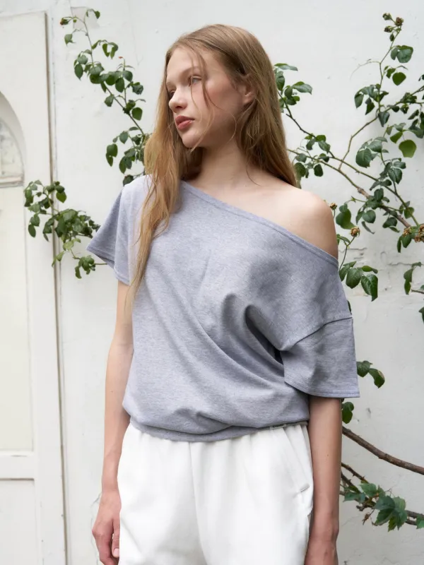 summer off - shoulder sweat top (melange)