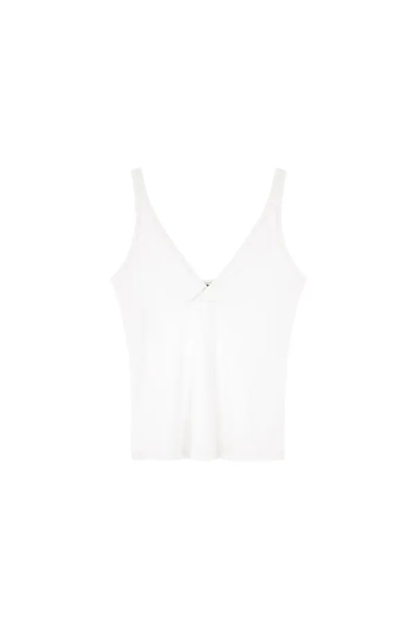 V NECK SLEEVELESS T-SHIRTS (WHITE)