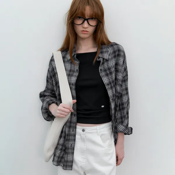(BL-4397)GRADATION PLAID CHECK OVERSIZED SHIRT