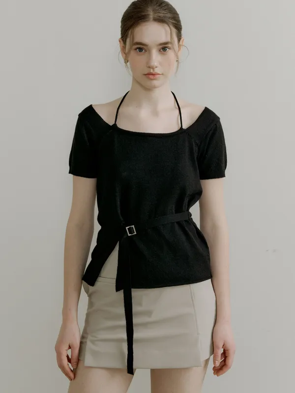 comos 1388 two-way off shoulder halterneck knit (black)