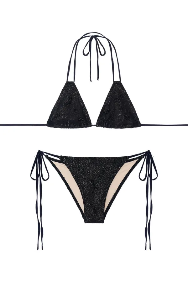 FLORAL BEADS BIKINI (BLACK)