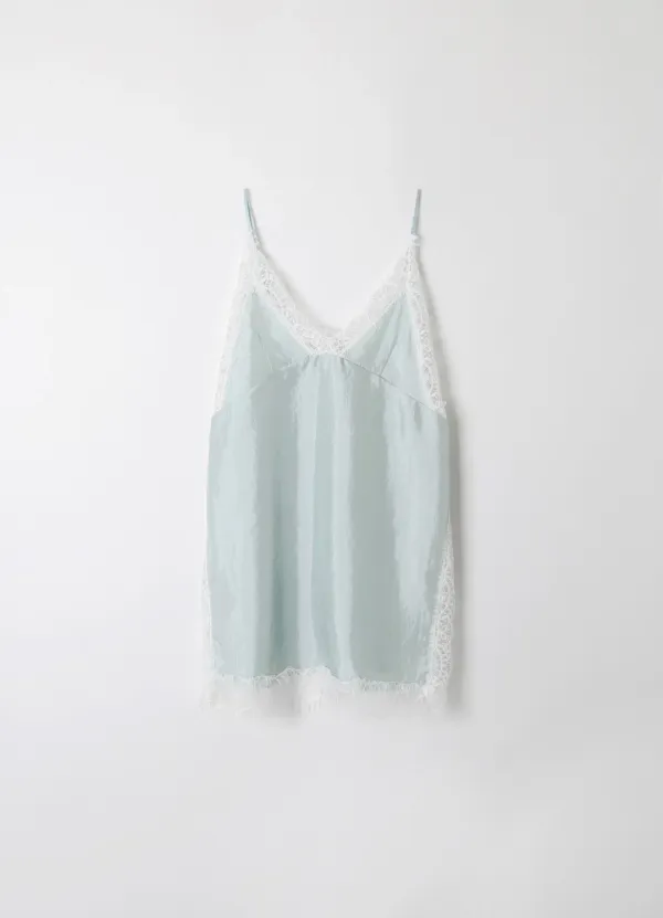 Silky Lace Layered Slip Top - Bliss Skyblue