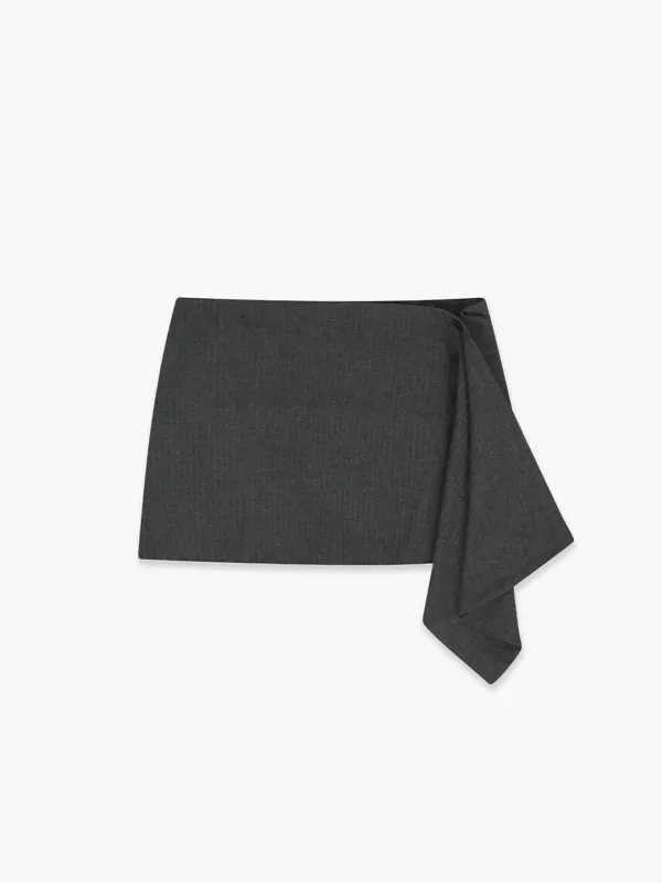 STRIPE BUTTON WRAP SKIRT_grey