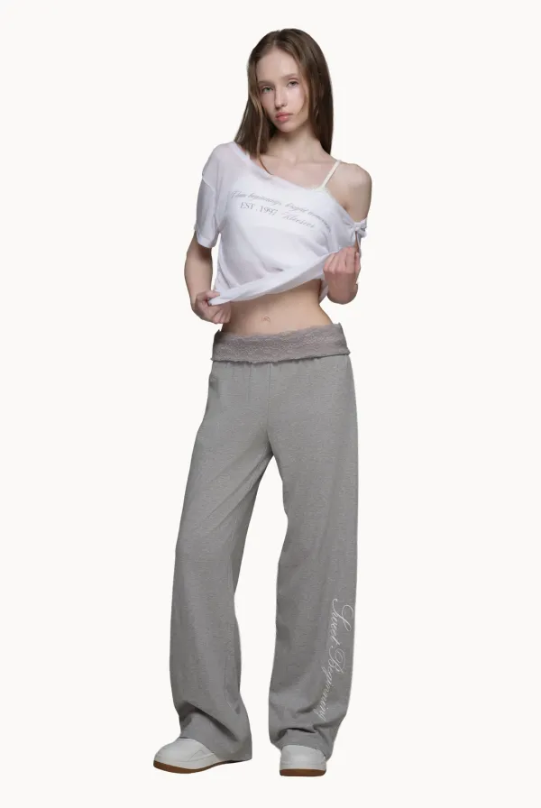 Lace tea straight pants, Gray