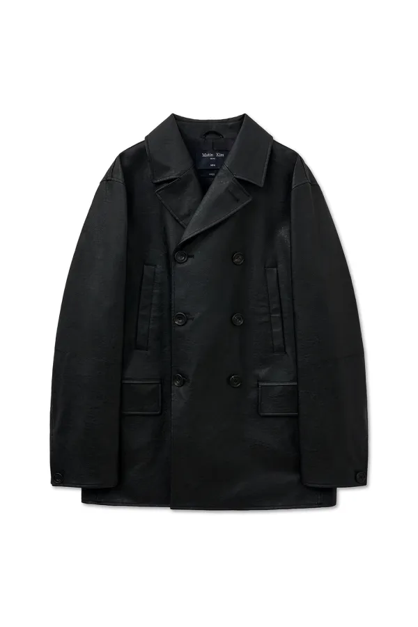 FAUX LEATHER DOUBLE JACKET FOR MEN IN BLACK