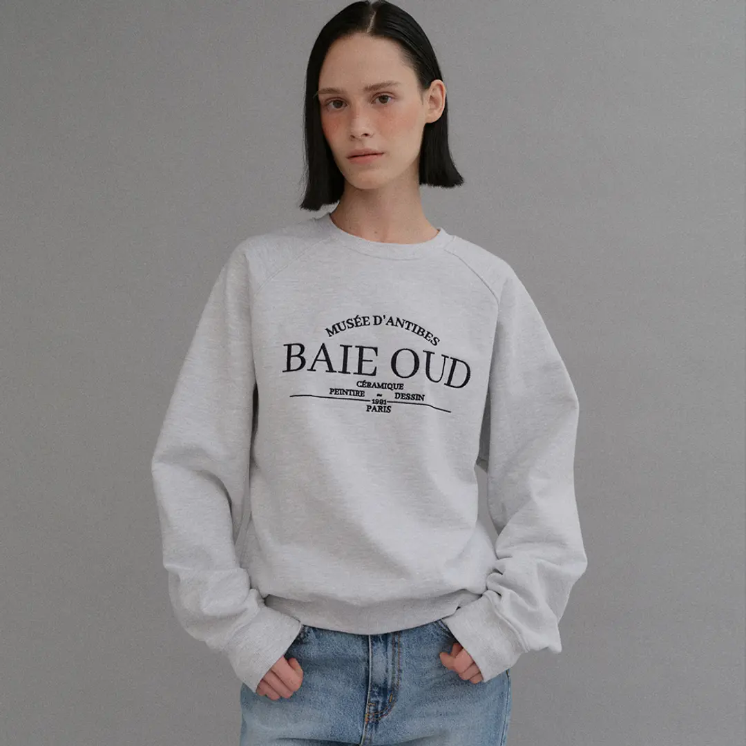 베이오드 BAIE OUD Embroidery sweat shirt_melange gray 상품 이미지 2