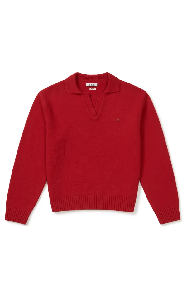 [25FW clove] Open-Collar Knit Sweater (Red)