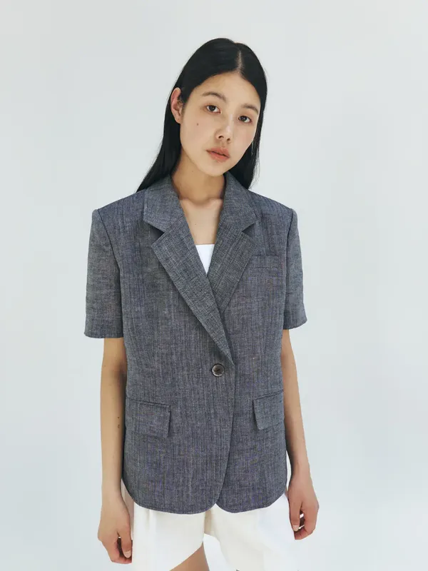 TFR LINEN ONE BUTTON BLAZER_NAVY
