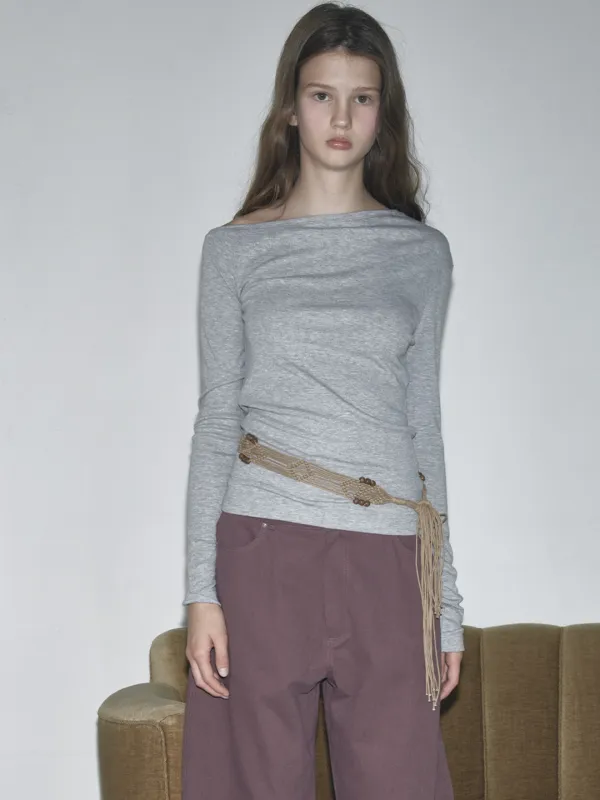 SPAN OFF SHOULDER T-SHIRT - GRAY