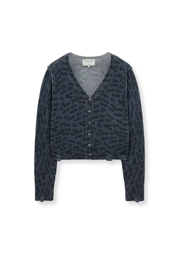 ALL OVER LOGO CROP CARDIGAN IN NAVY