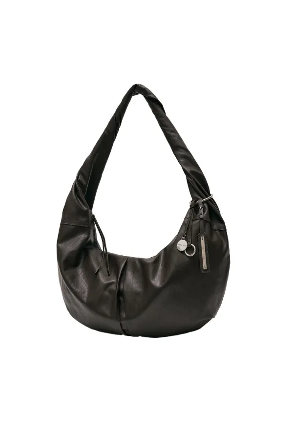 TWIST HANDLE LARGE HOBO BAG IN DARK BROWN