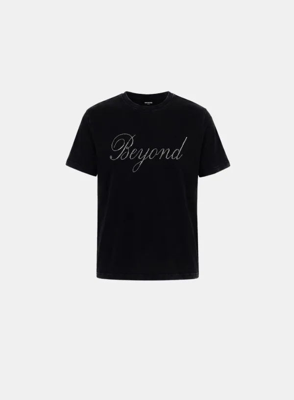 [w-tee26-145] Beyond Rhinestone Short Sleeve T-Shirt - Black