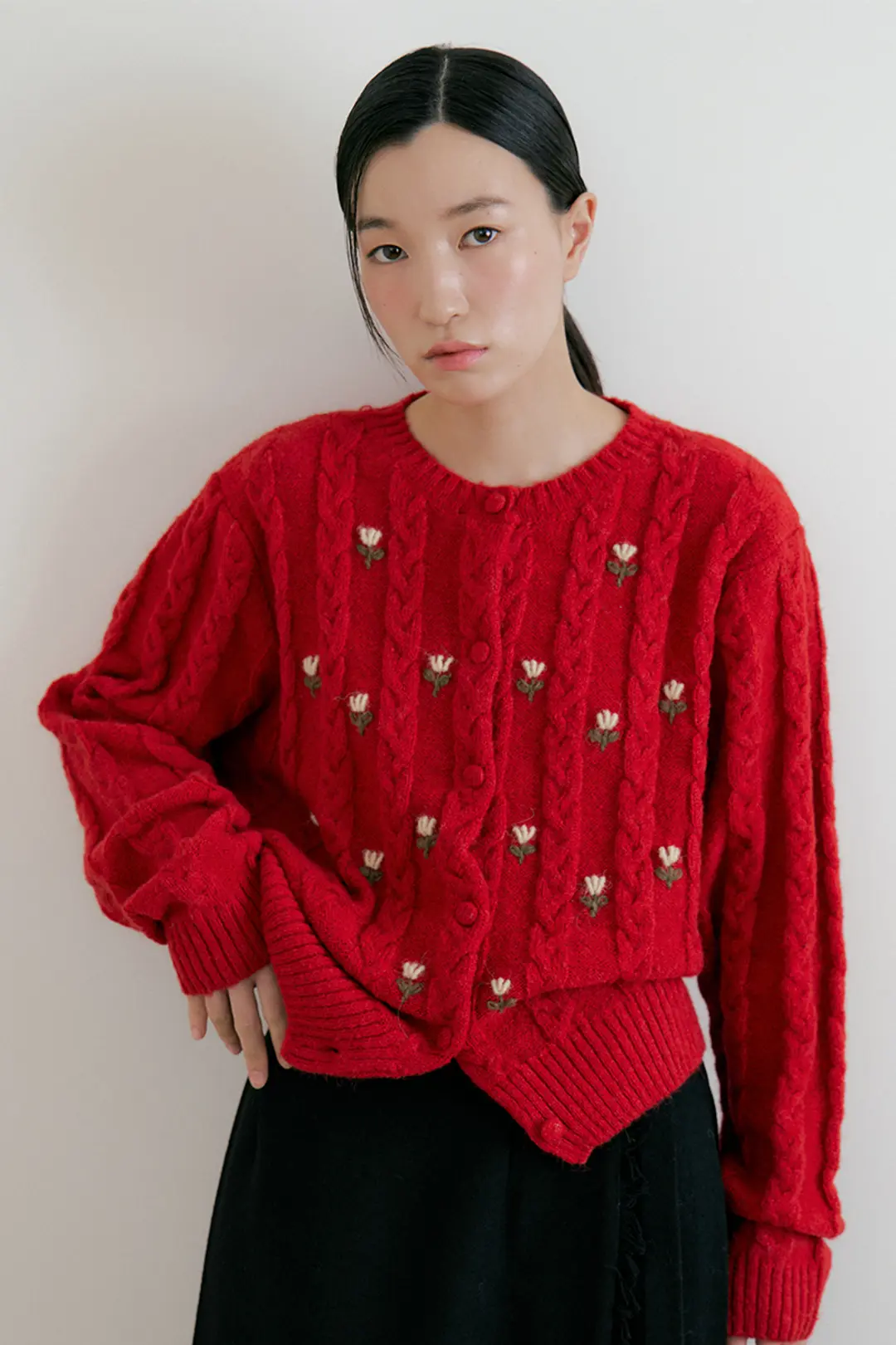 루시르주 Flower Wool Knit Cadigan (red) 상품 이미지 2